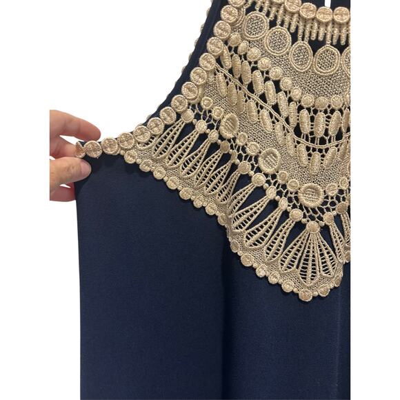 Lilly Pulitzer Pearl Soft Mini Shift Dress Navy Blue Gold Lace Size 2 Resort - Picture 5 of 9